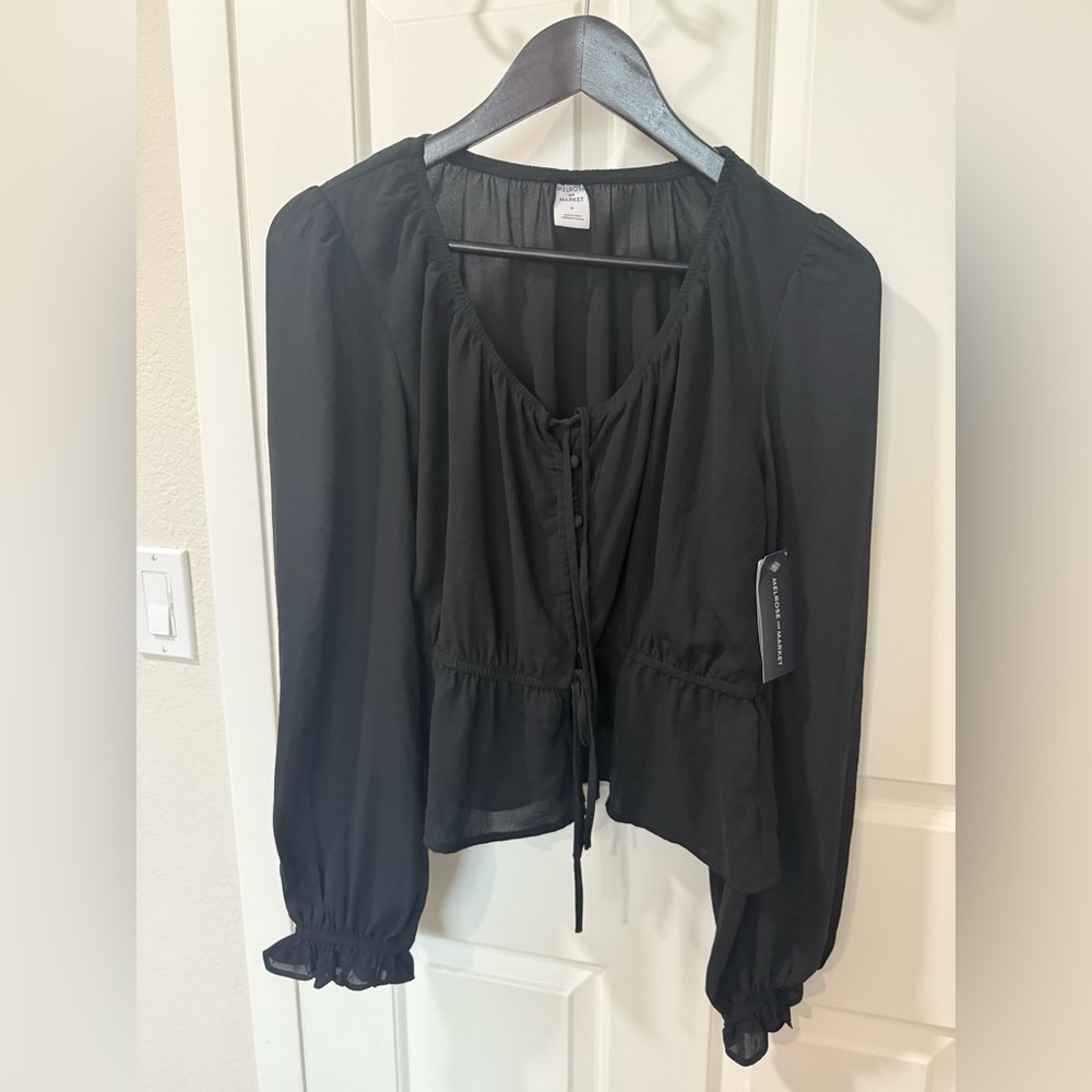 Nordstrom Melrose and Market Black Blouse with Tie Detail.